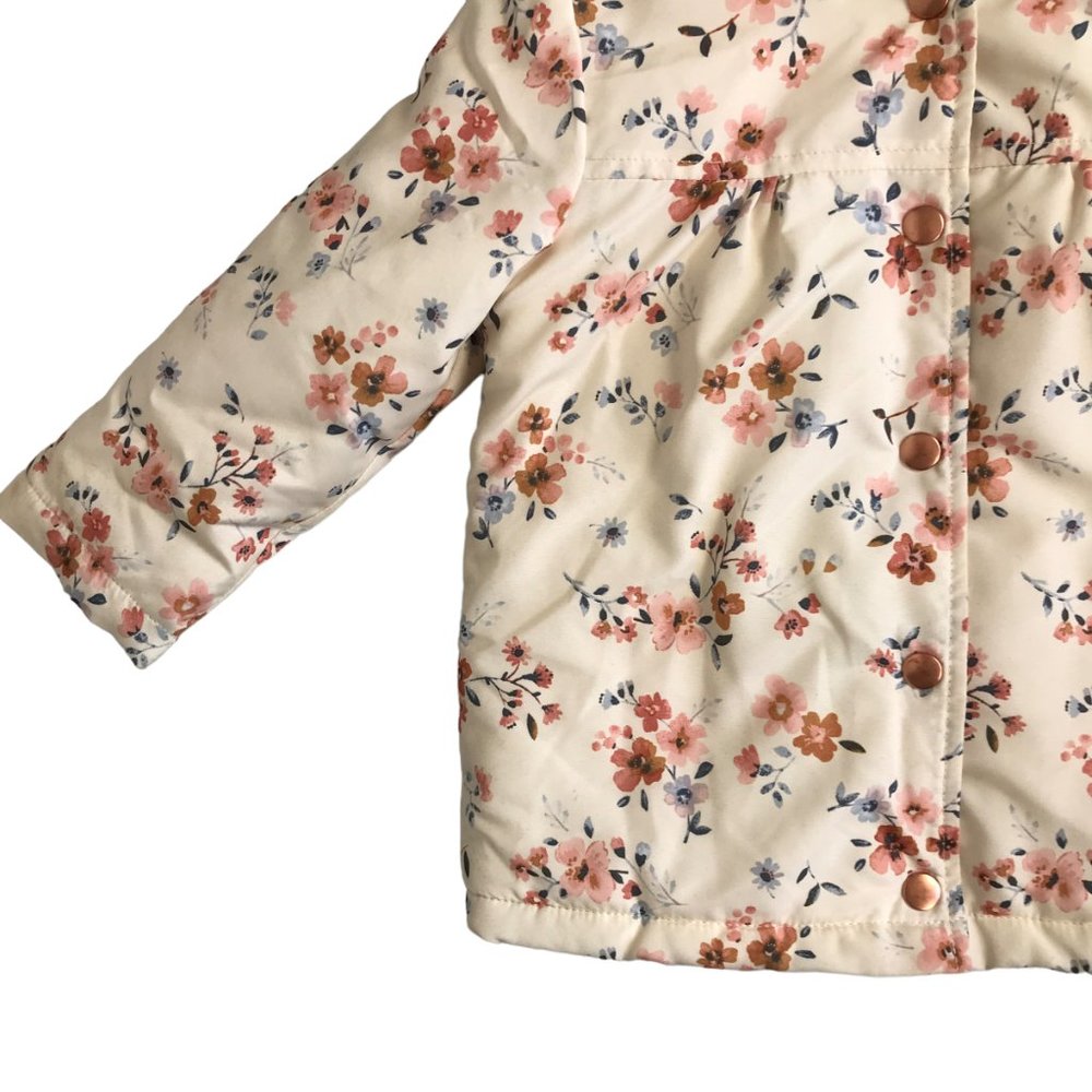 George Girls Floral Jacket Toddler Pink Age 18-24 Mos Faux Sherpa Lined Hooded - Picture 2 of 8